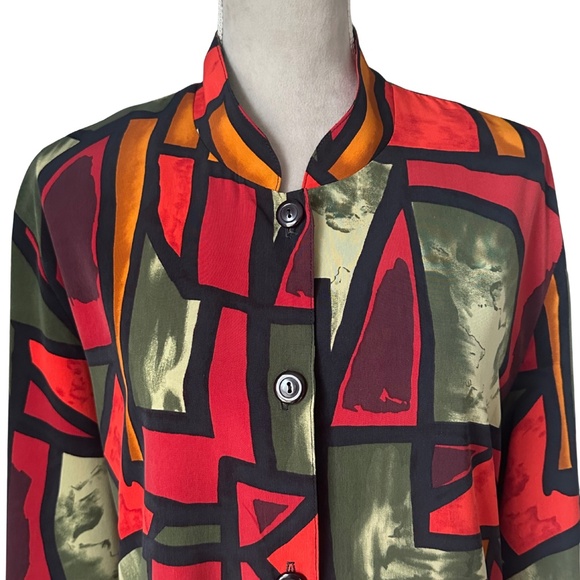 Vintage Retro 80s Caron Components Geometric Print Blouse Sz 18 Made in USA - Picture 5 of 10